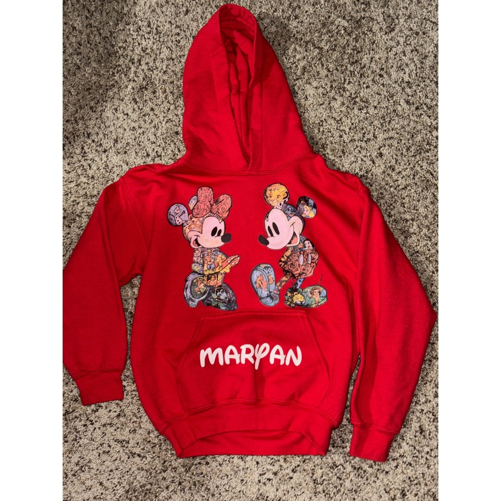 Kids Red Gildan Mickey Minnie Mouse Graphic Hoodie‎ Youth Size S